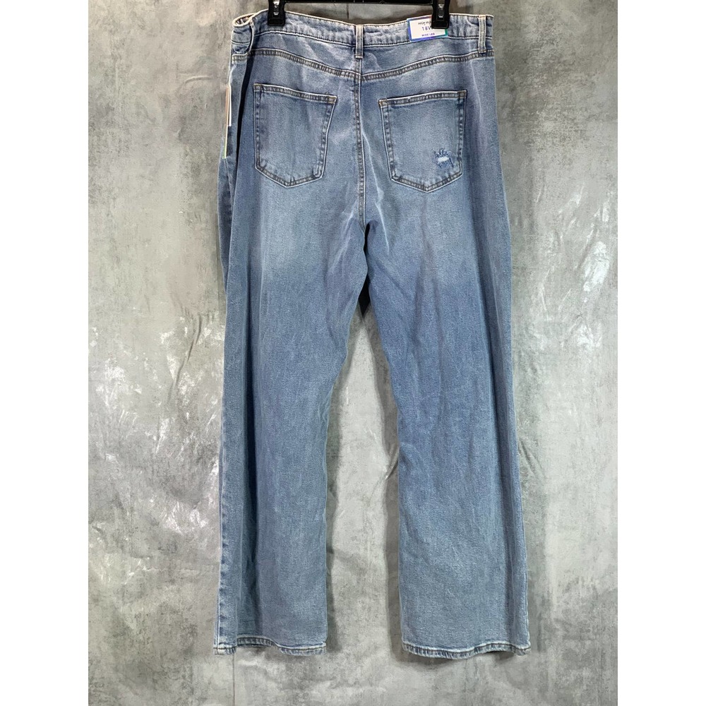 Tinseltown Junior's Plus Medium Wash High-Rise Distressed Wide-Leg Jeans SZ 18W - Picture 2 of 13